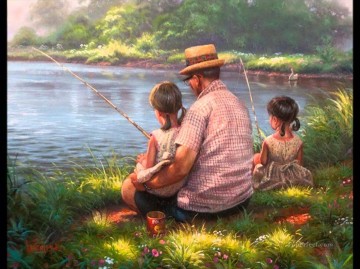 Para niños Painting - Dibujos animados de padre e hija de pesca para niños.